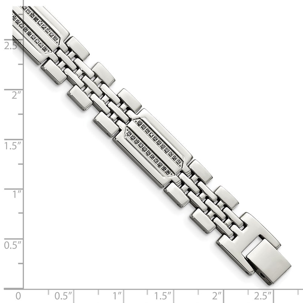 Stainless Steel Polished w/Diamonds Fancy 8.75in Bracelet 8.75 inches