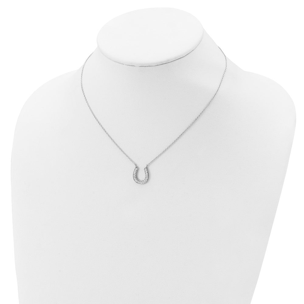 Sterling Silver Rhodium-plated 16in w/2in ext CZ Horseshoe Necklace 16 Inches