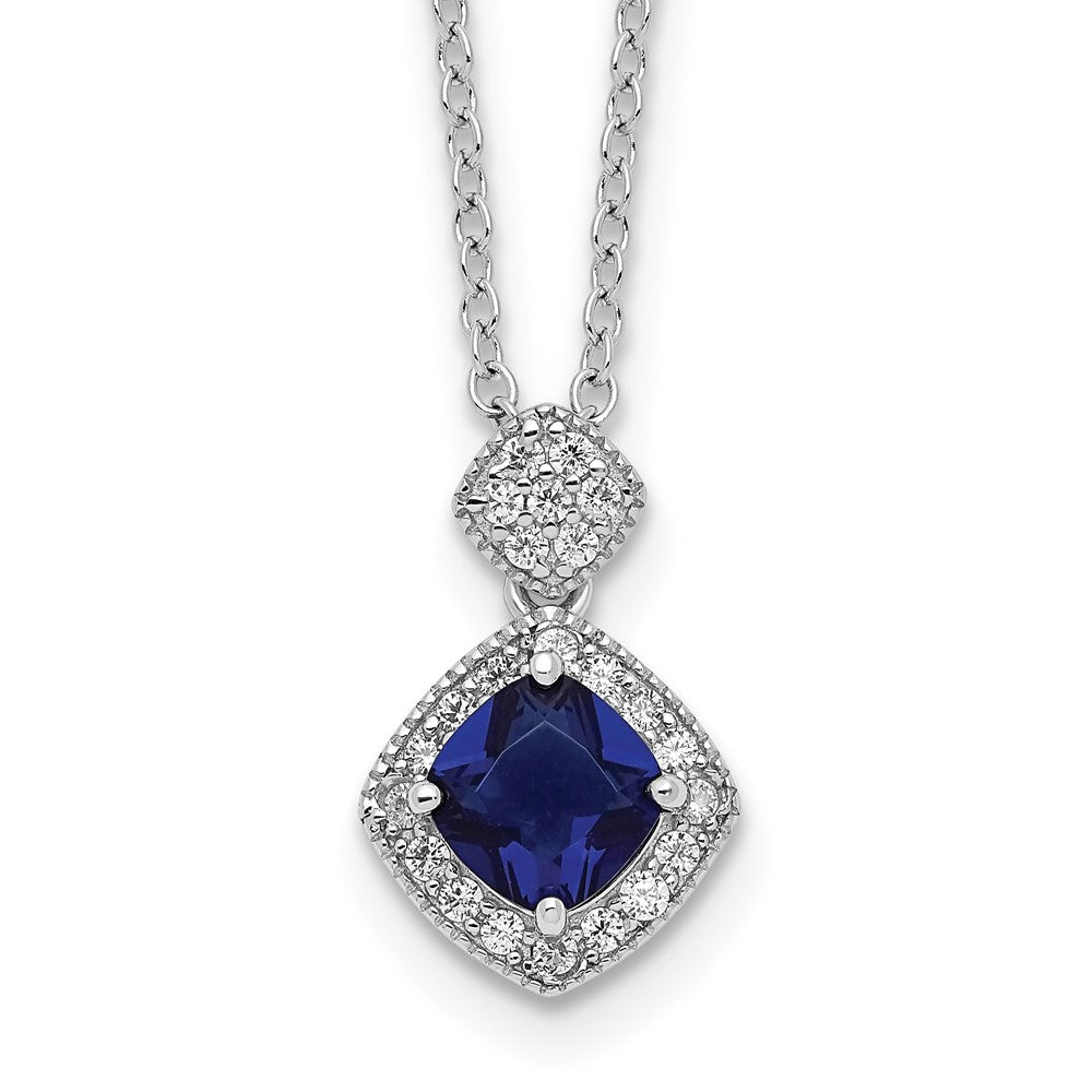 Cheryl M Sterling Silver Rhodium-plated Cushion-cut Blue Glass and Brilliant-cut White CZ 18 Inch Necklace 18 Inches