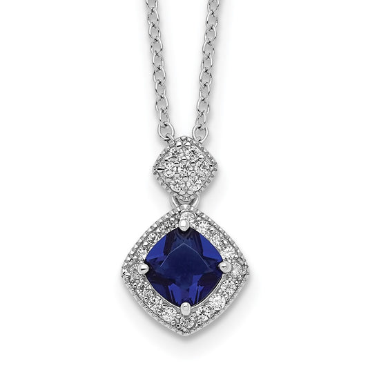 Cheryl M Sterling Silver Rhodium-plated Cushion-cut Blue Glass and Brilliant-cut White CZ 18 Inch Necklace 18 Inches