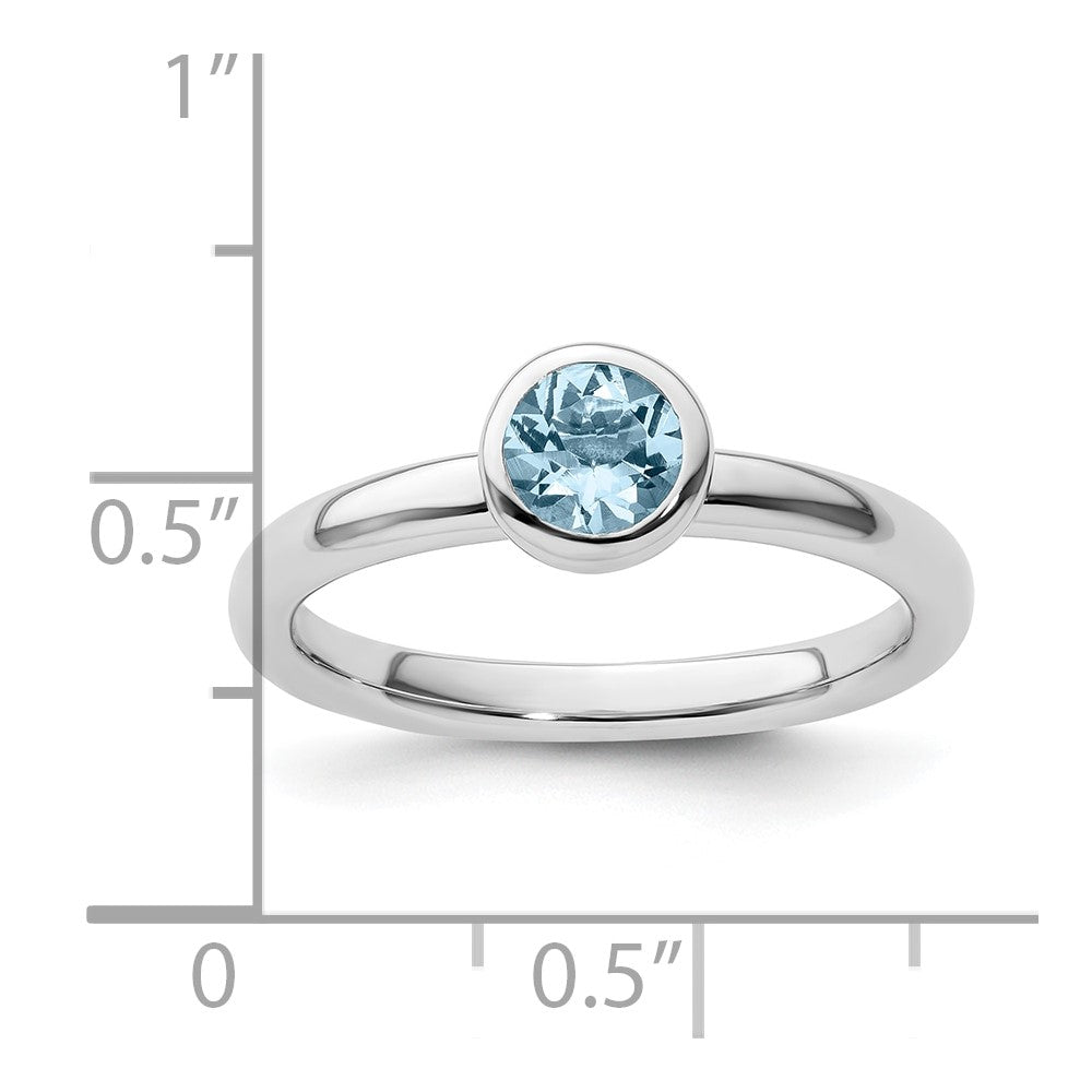 Sterling Silver Stackable Expressions Low 5mm Round Aquamarine Ring Size -9