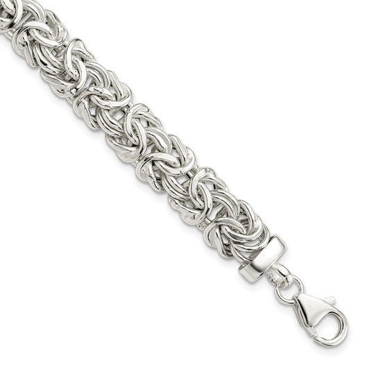 Sterling Silver Polished 9.3mm Flat Byzantine 7in Chain 7 inches