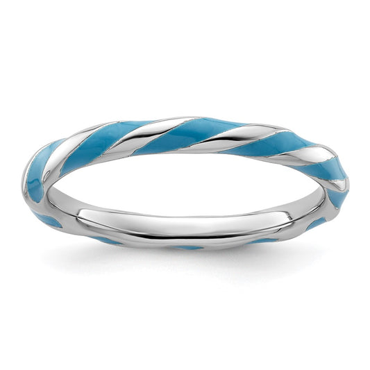 Sterling Silver Stackable Expressions Twisted Blue Enameled Ring Size -6
