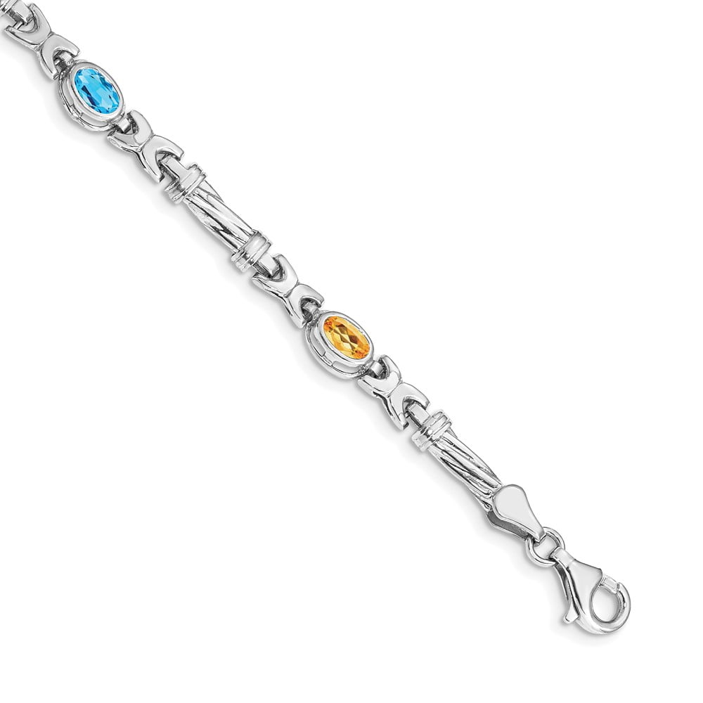 14k White Gold Complete Oval Peridot/Amethyst/Aquamarine/Citrine Fancy Link 7 inch Rainbow Bracelet