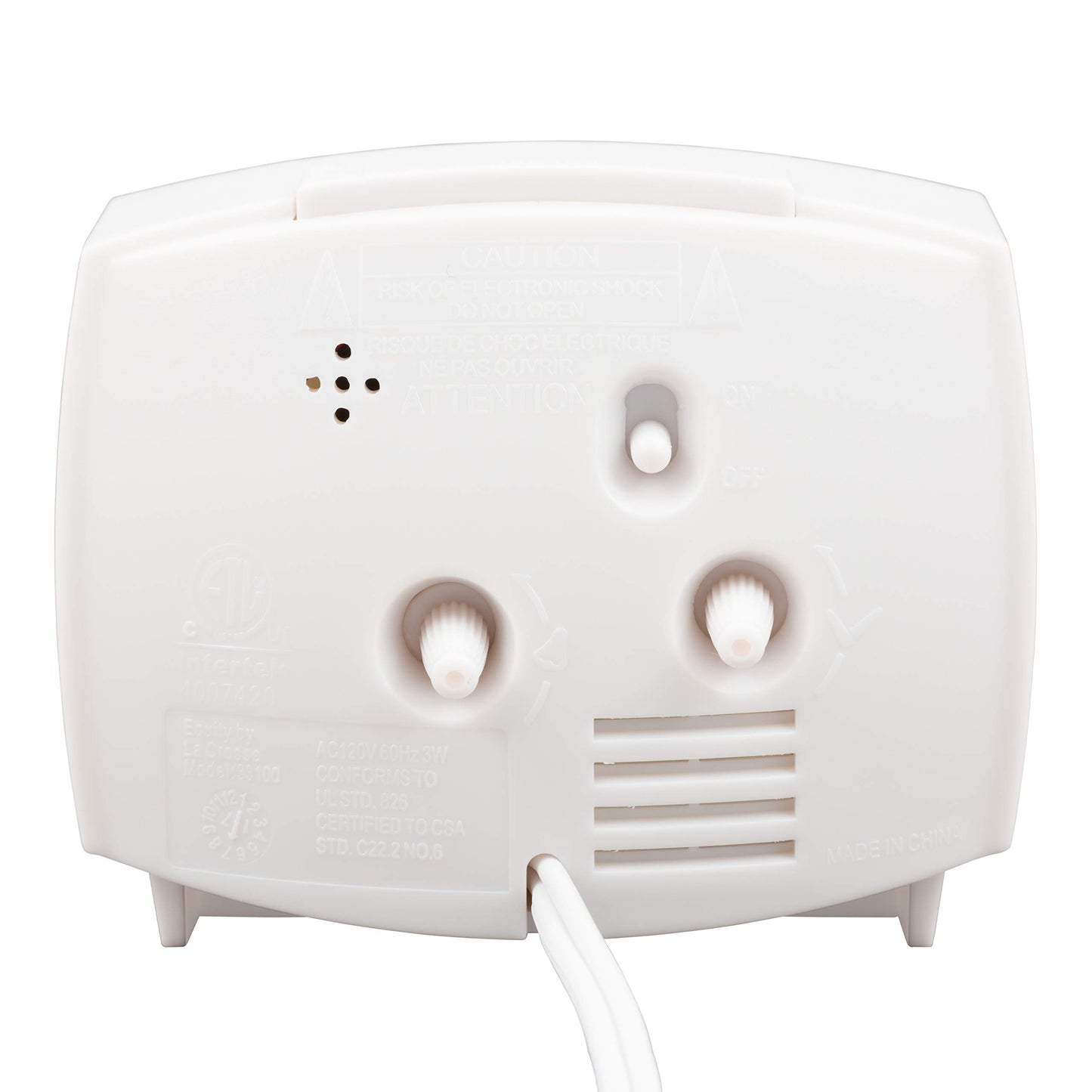 Equity by La Crosse White Corded Electric Analog Alarm Clock with Backlight, 33100