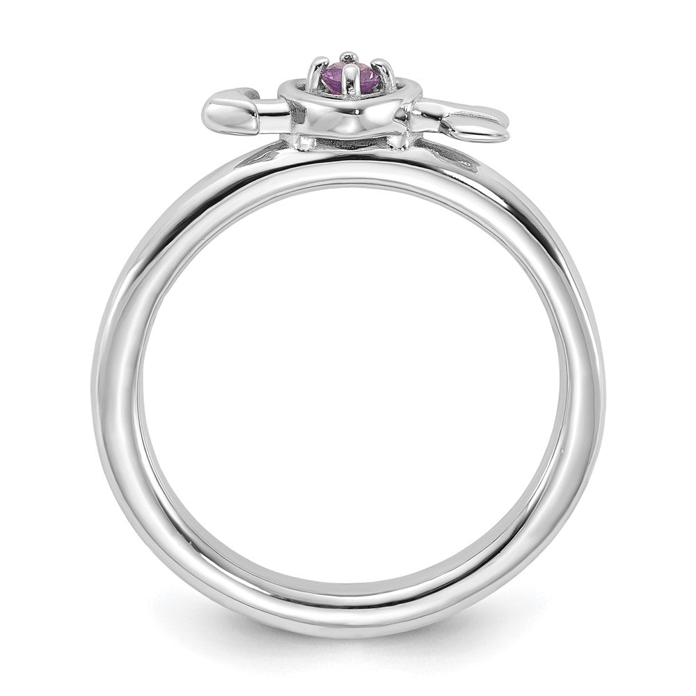 Sterling Silver Stackable Expressions Rhodium-plated Amethyst Heart with Arrow Ring Size -5