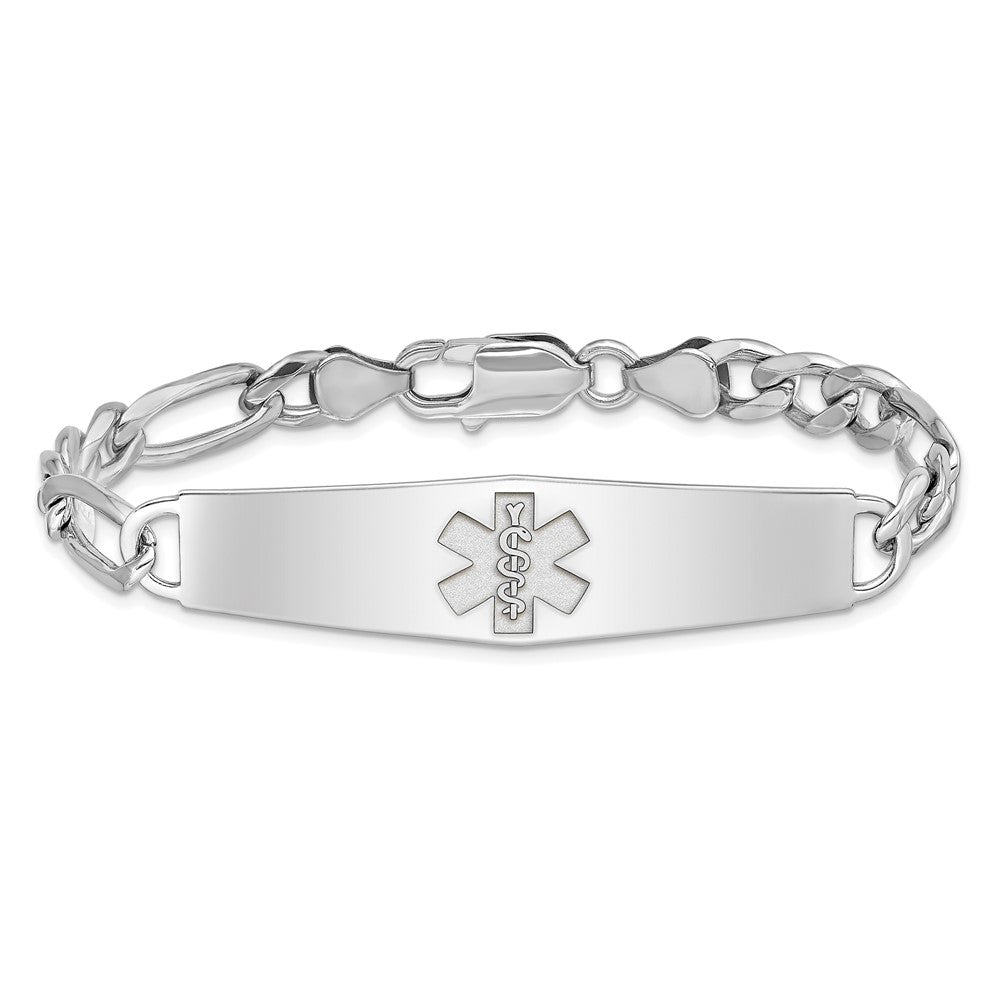 Sterling Silver Rhod-plt Non-enameled Medical ID Figaro Link Bracelet 8 inches