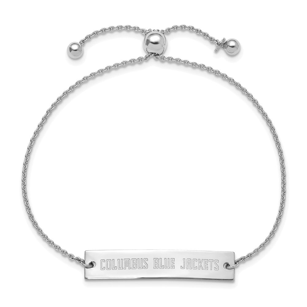 Sterling Silver Rhodium-plated NHL LogoArt Columbus Blue Jackets Small Bar Adjustable 9 inch Bracelet