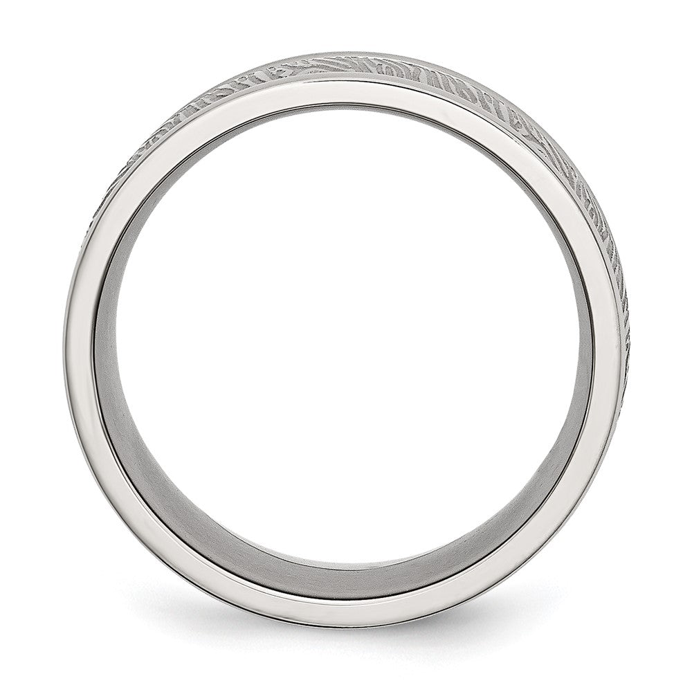 Stainless Steel Polished and Textured 9mm Rounded Edge Ring Size - 10