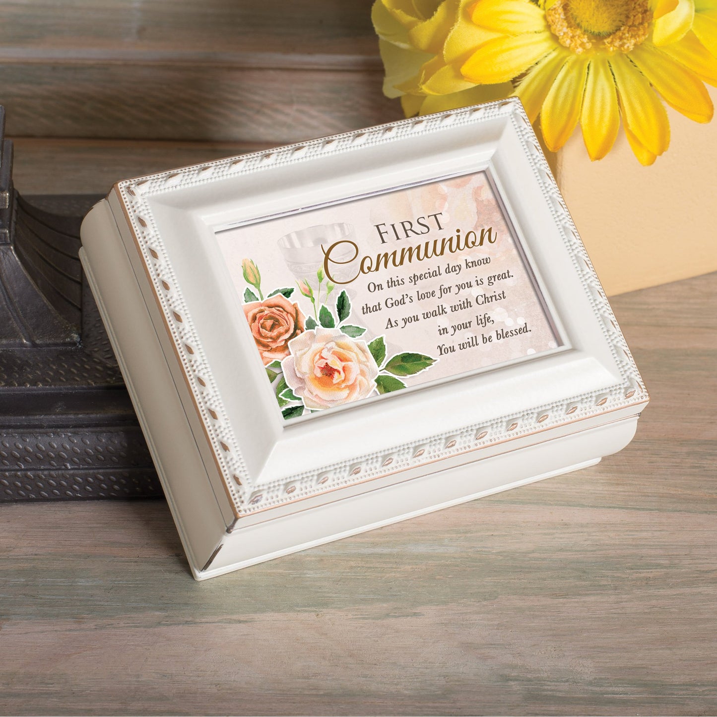 White Resin Tiny Square FIRST COMMUNION Keepsake Box QGM22939
