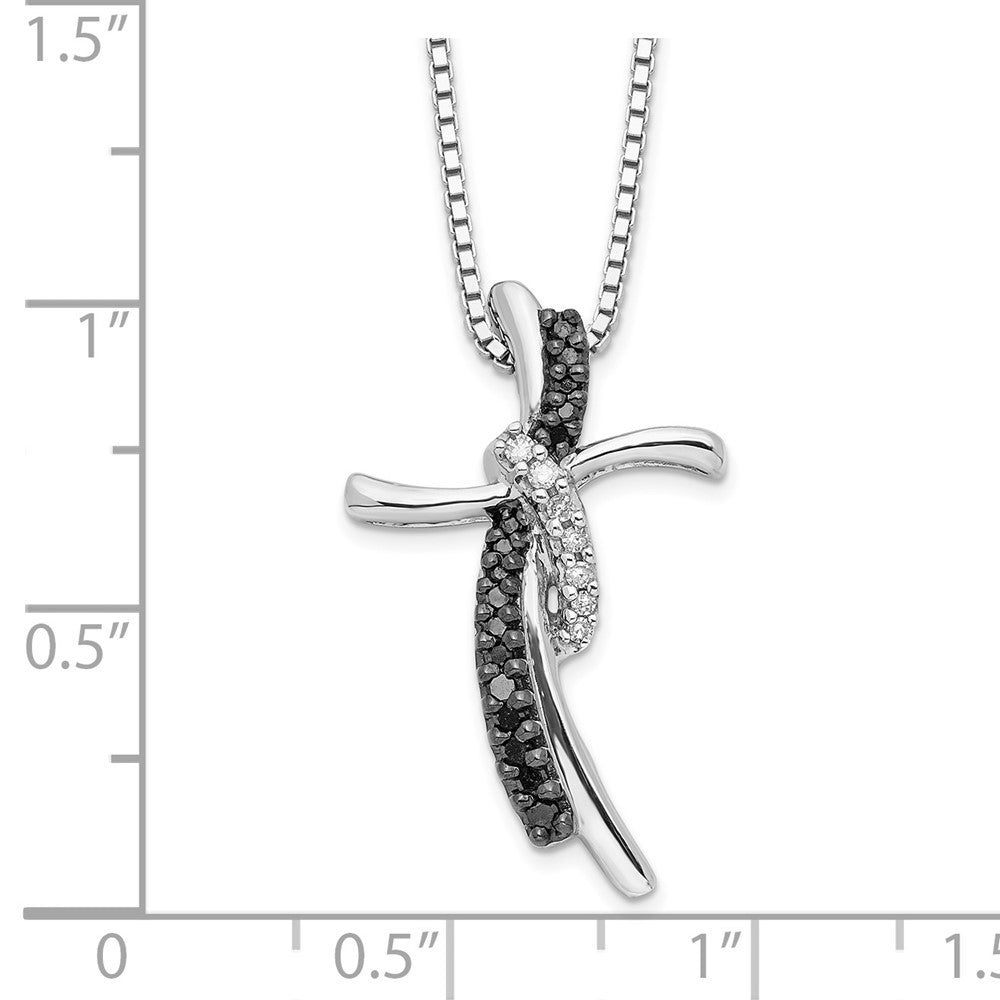 White Night Sterling Silver Rhodium-plated Black and White Diamond Cross 18 Inch Necklace with 2 Inch Extender 18 Inches