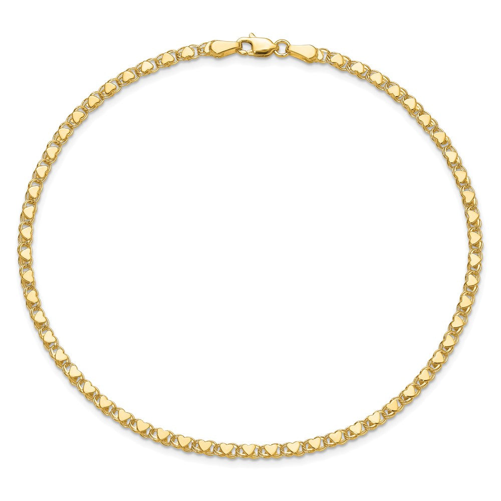 10k Polished Double-Sided Heart 7in Bracelet