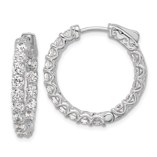 Sterling Shimmer Sterling Silver Rhodium-plated 3mm CZ 32 Stone In and Out Hinged Hoop Earrings