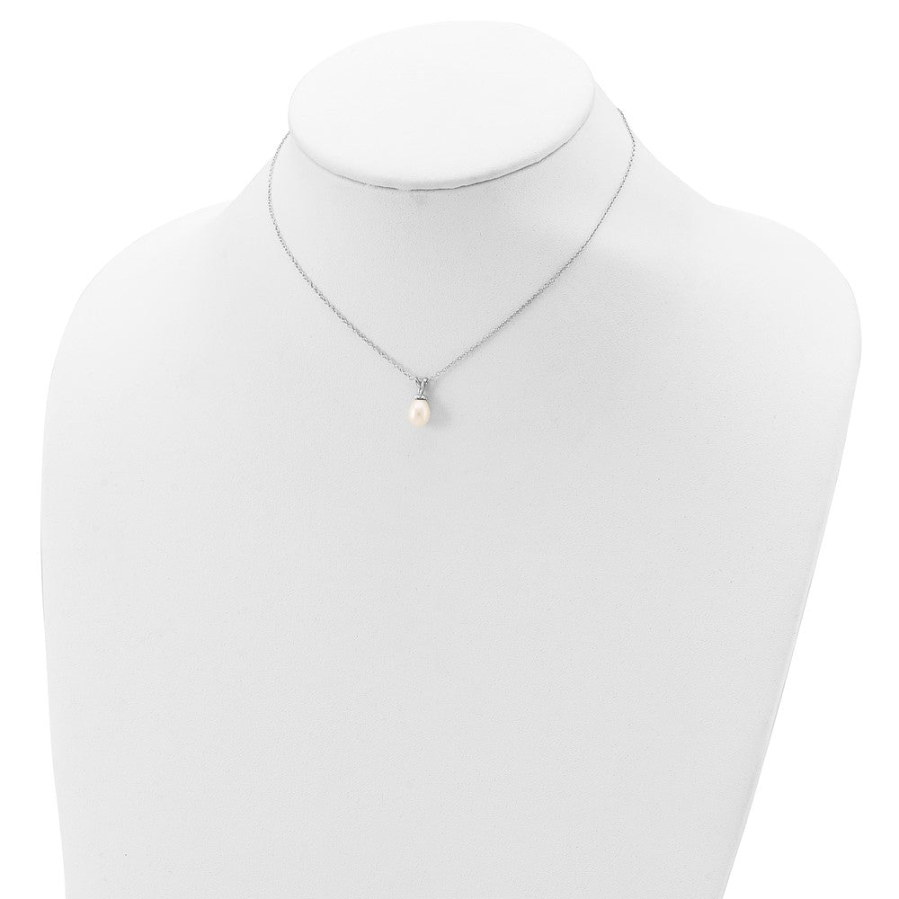 Sterling Silver Madi K Rhodium-plated 6-7mm White Rice Freshwater Cultured Pearl 14 inch Necklace 14 Inches