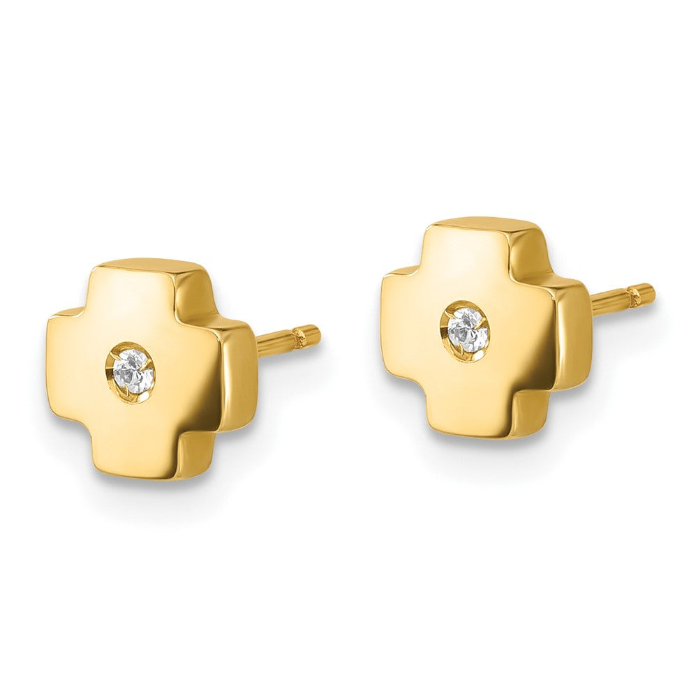14ky Polished Cross with CZ Post Earrings