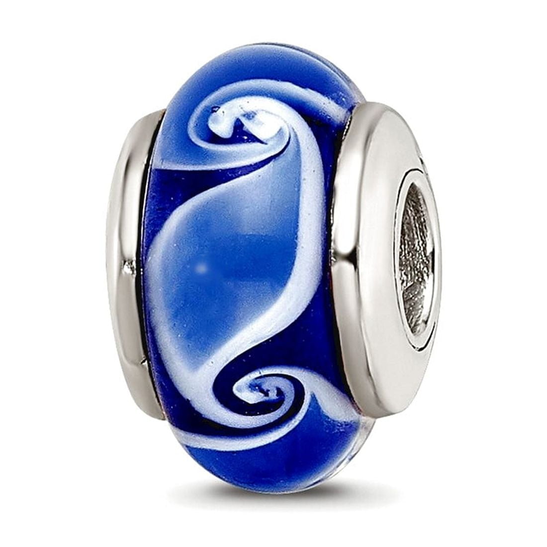 Kids Collection Sterling Silver Hand-blown Blue Glass Wave Pattern Reflections Bead