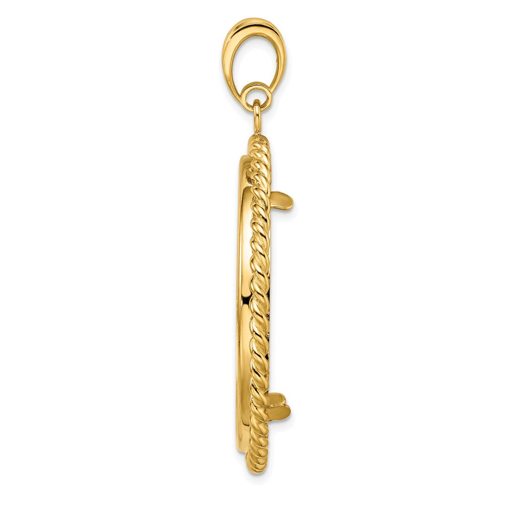 Wideband Distinguished Coin Jewelry 14k Polished with Twisted Wire 32.7mm Prong Coin Bezel Pendant