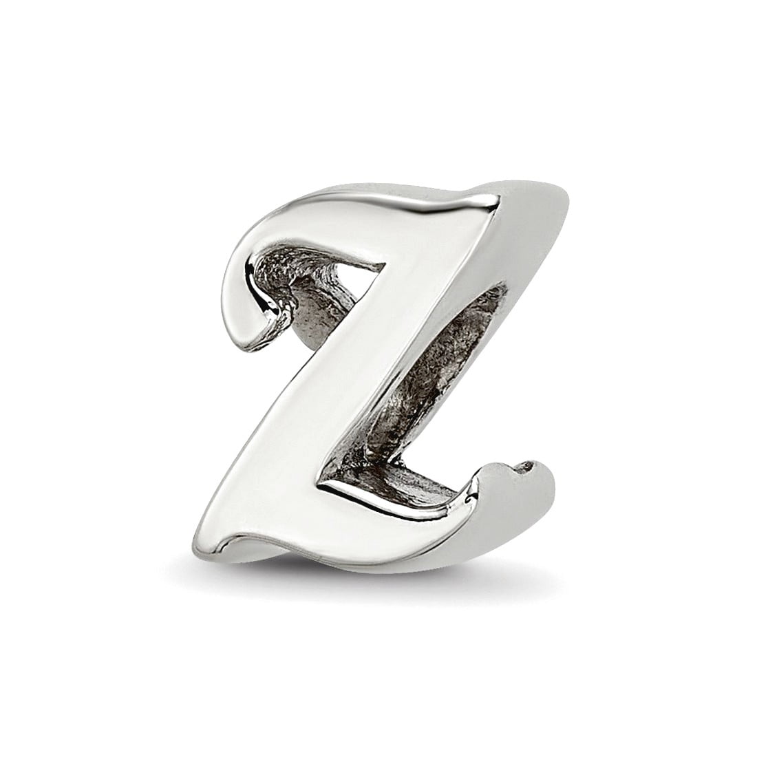 925 Sterling Silver Polished Reflections Letter Name Personalized Monogram Initial Z Script Bead Charm 8.18x8.18mm Wide