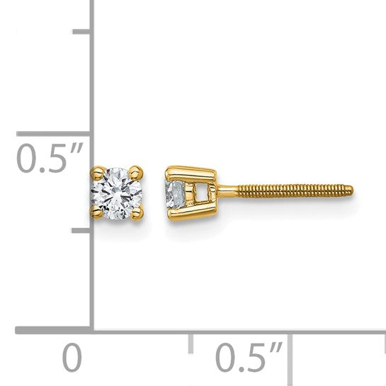 14k 1/4 carat Certified Lab Grown Diamond VS/SI+ G+ Round Complete Four Prong Screwback Heavyweight Stud Earrings