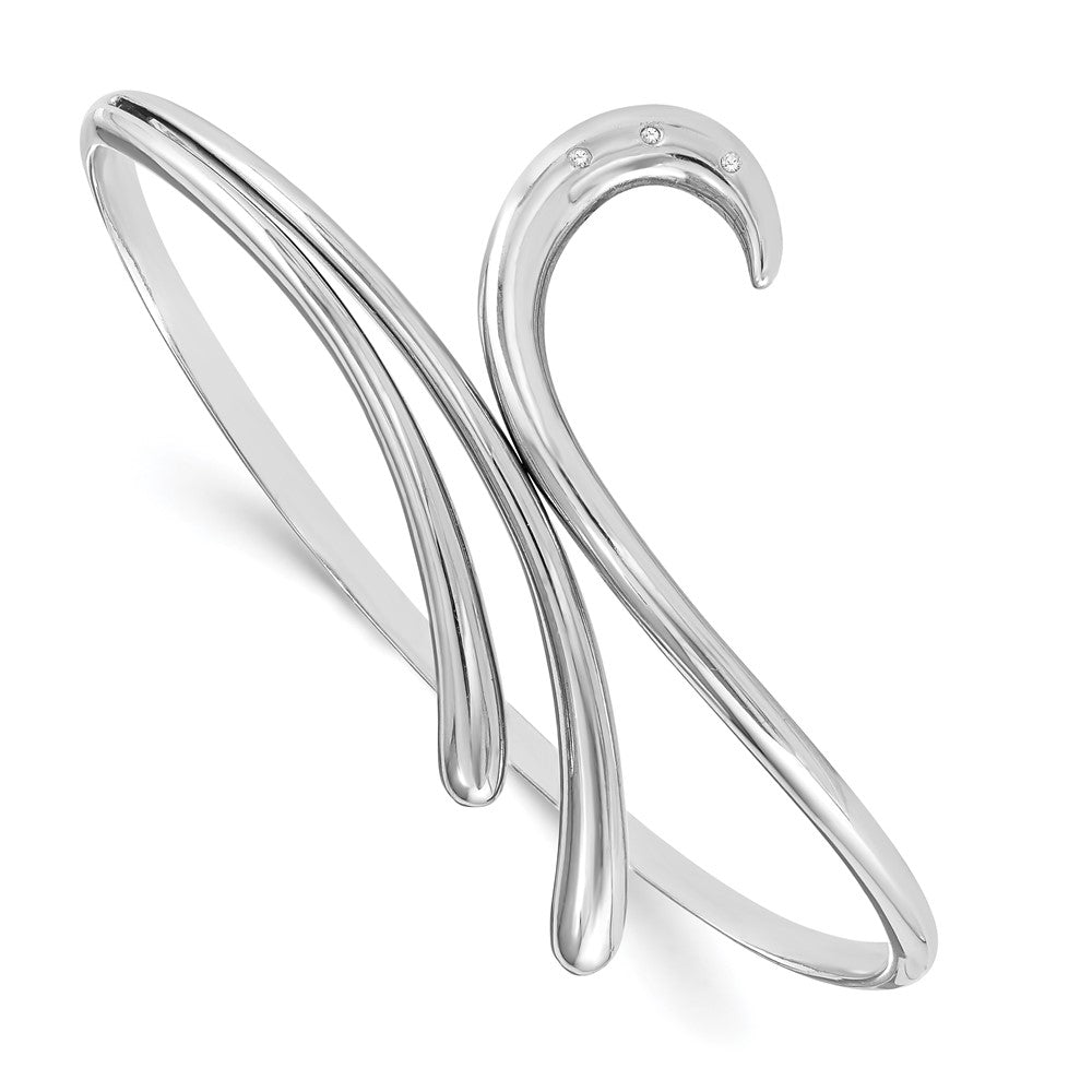 White Ice Sterling Silver Rhodium-plated Diamond Swirl Bangle Bracelet 7 inches