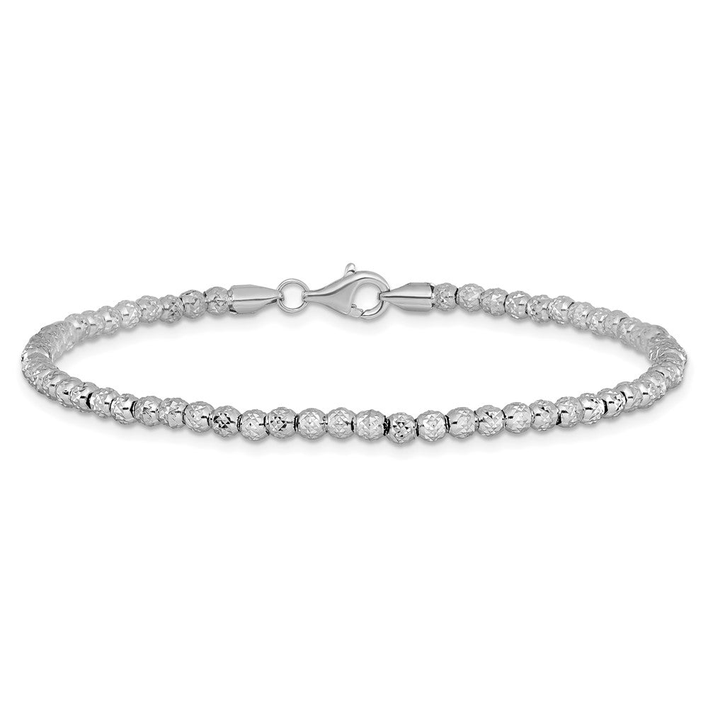 10K White Gold Polished D/C Beaded Bracelet 7.5  inches