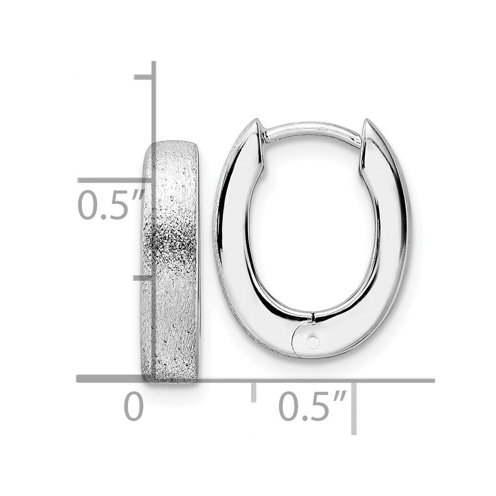 Radiant Essence SS Rhod-plated D/C Brushed Oval Hoop Earrings