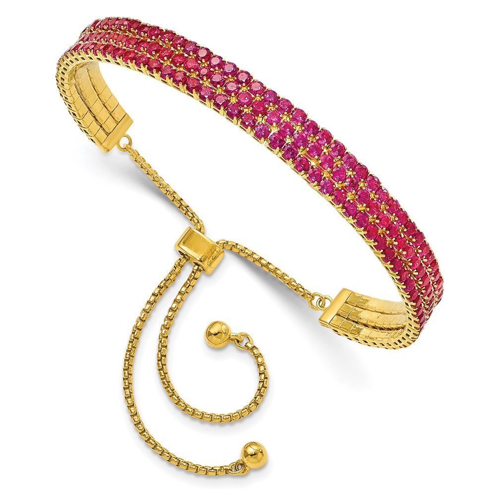 SS Gold Tone July Dark Pink Triple CZ Adjustable Bracelet