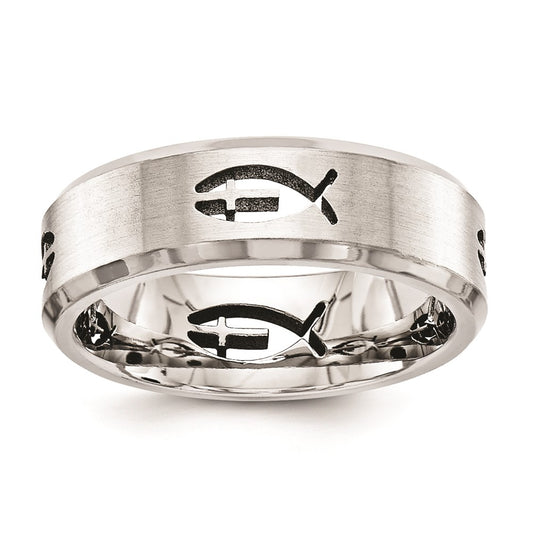 Titanium Fish Cross 7mm Ring