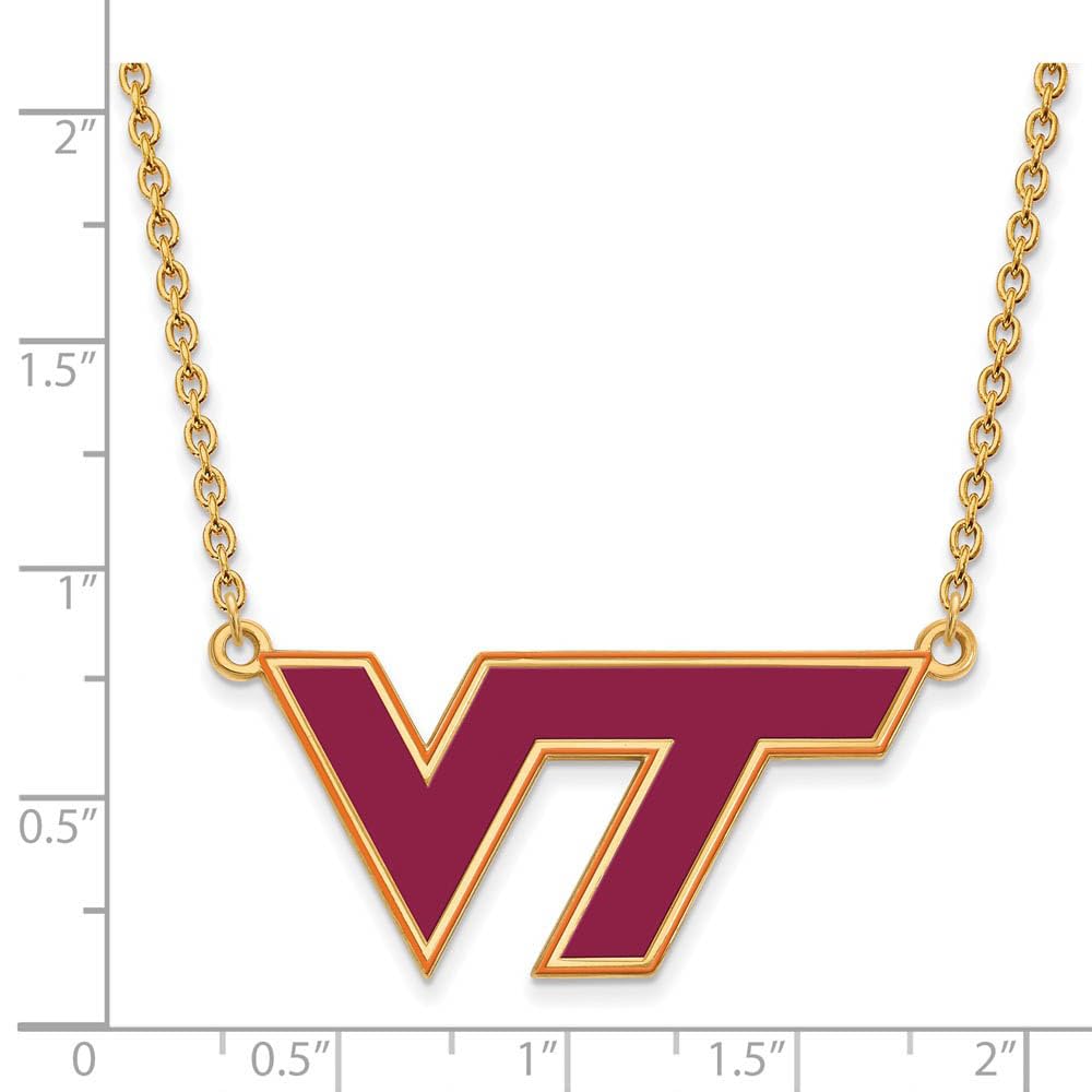 Sterling Silver Gold-plated LogoArt Virginia Tech V-T Large Enameled Pendant 18 inch Necklace Q-GP080VTE-18