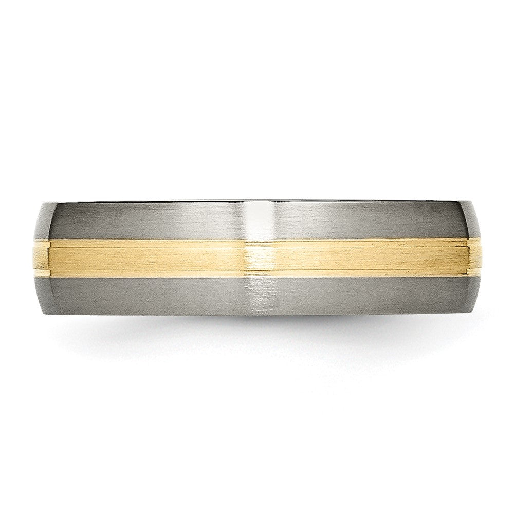 Titanium Brushed w/14k Yellow Inlay 6mm Grooved Band Size - 6.5