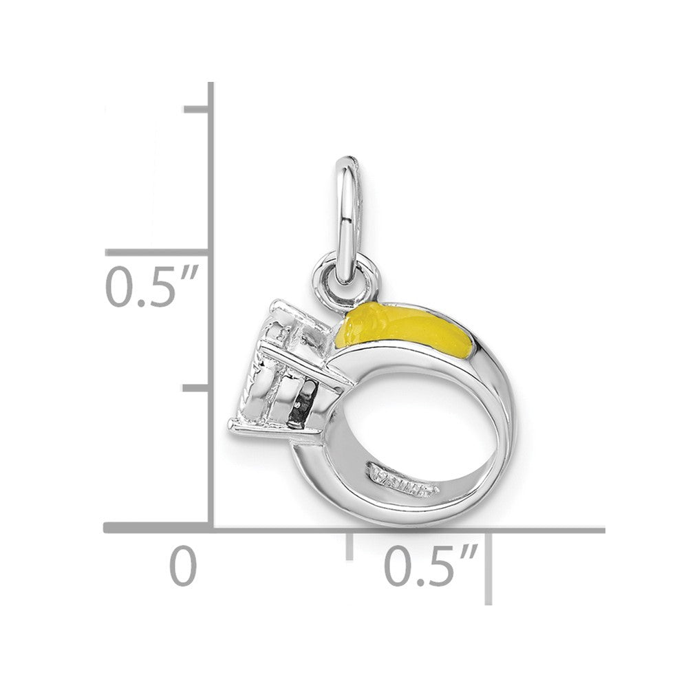 Sterling Silver Rhodium-plated & Yellow Enameled Ring Charm