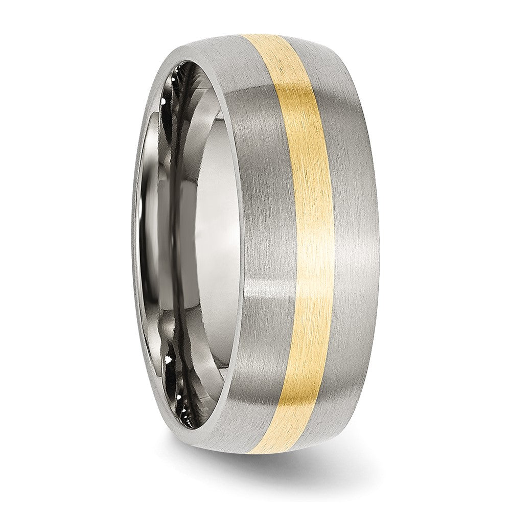 Stainless Steel w/14k Yellow Inlay Brushed 8mm Band Size - 8.5
