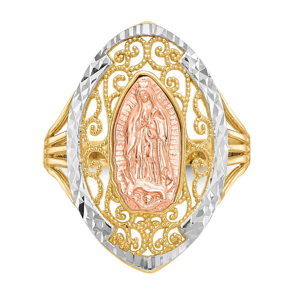 14K Two-tone w/White Rhodium Filigree Guadalupe Ring Size 8