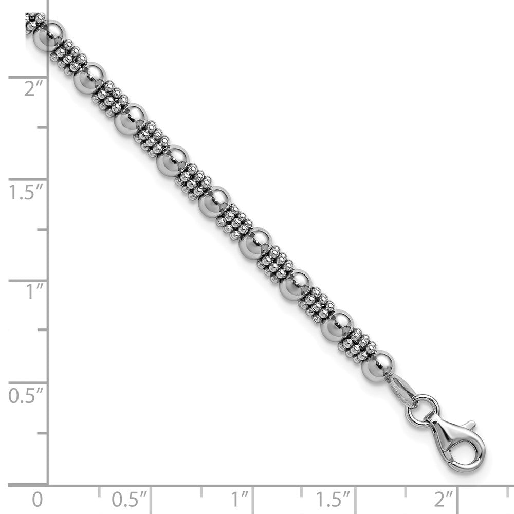 Sterling Silver RH-plated Fancy Beaded w/1in ext. Bracelet 8.25  inches