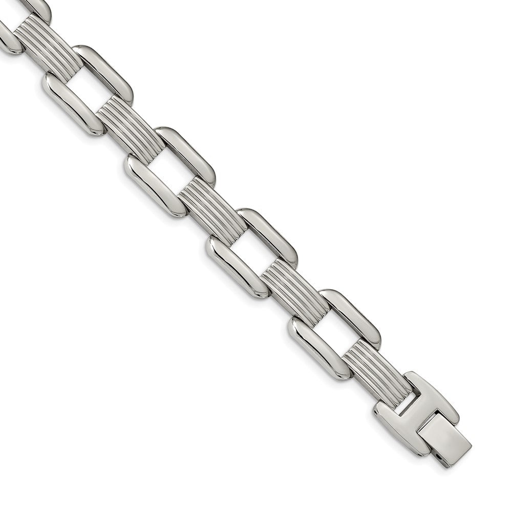 Stainless Steel Polished Square Open Link 8.5in Bracelet 8.5 inches