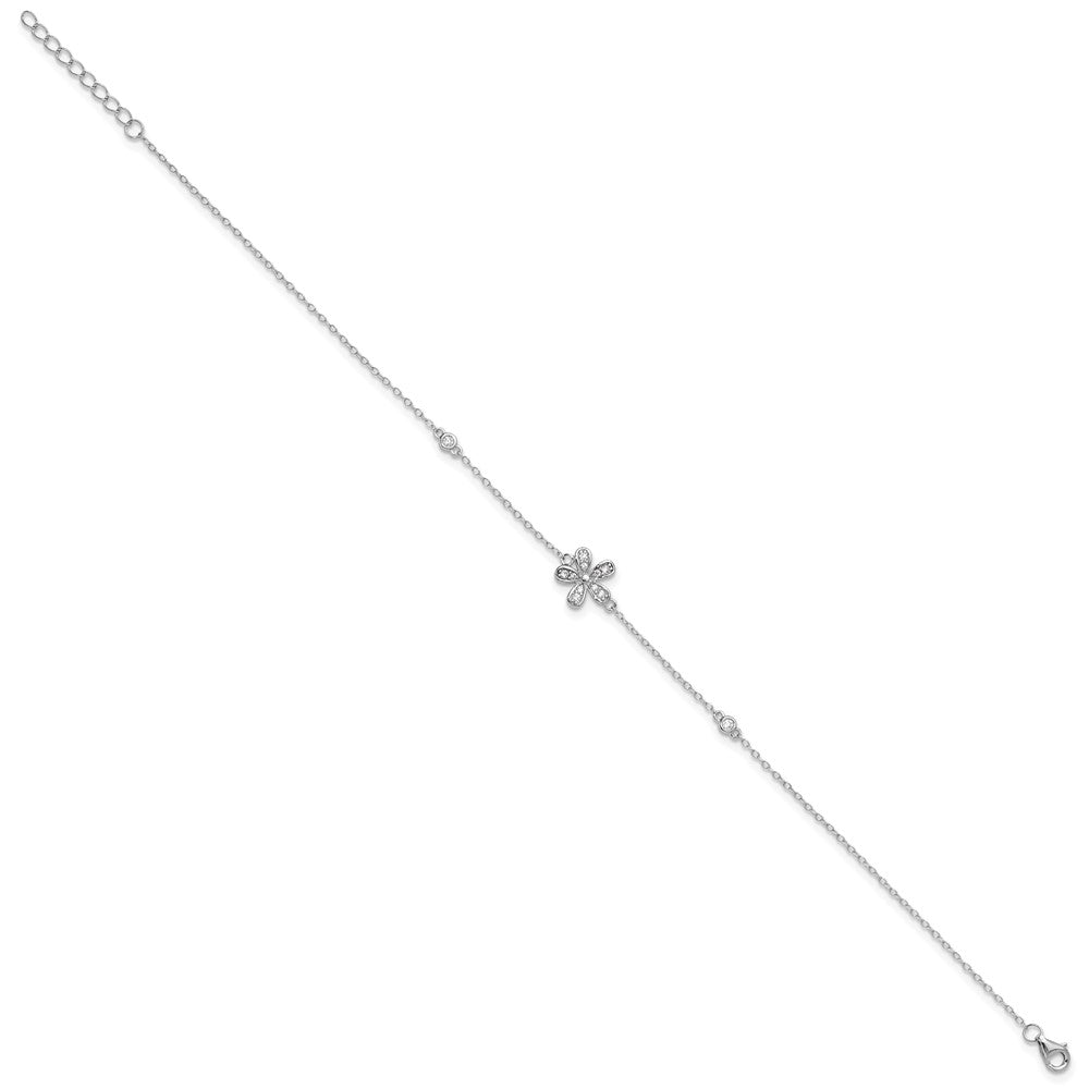 Cheryl M Sterling Silver Rhodium-plated Brilliant-cut CZ Flower 9 Inch Anklet with 1 Inch Extender 9 inches