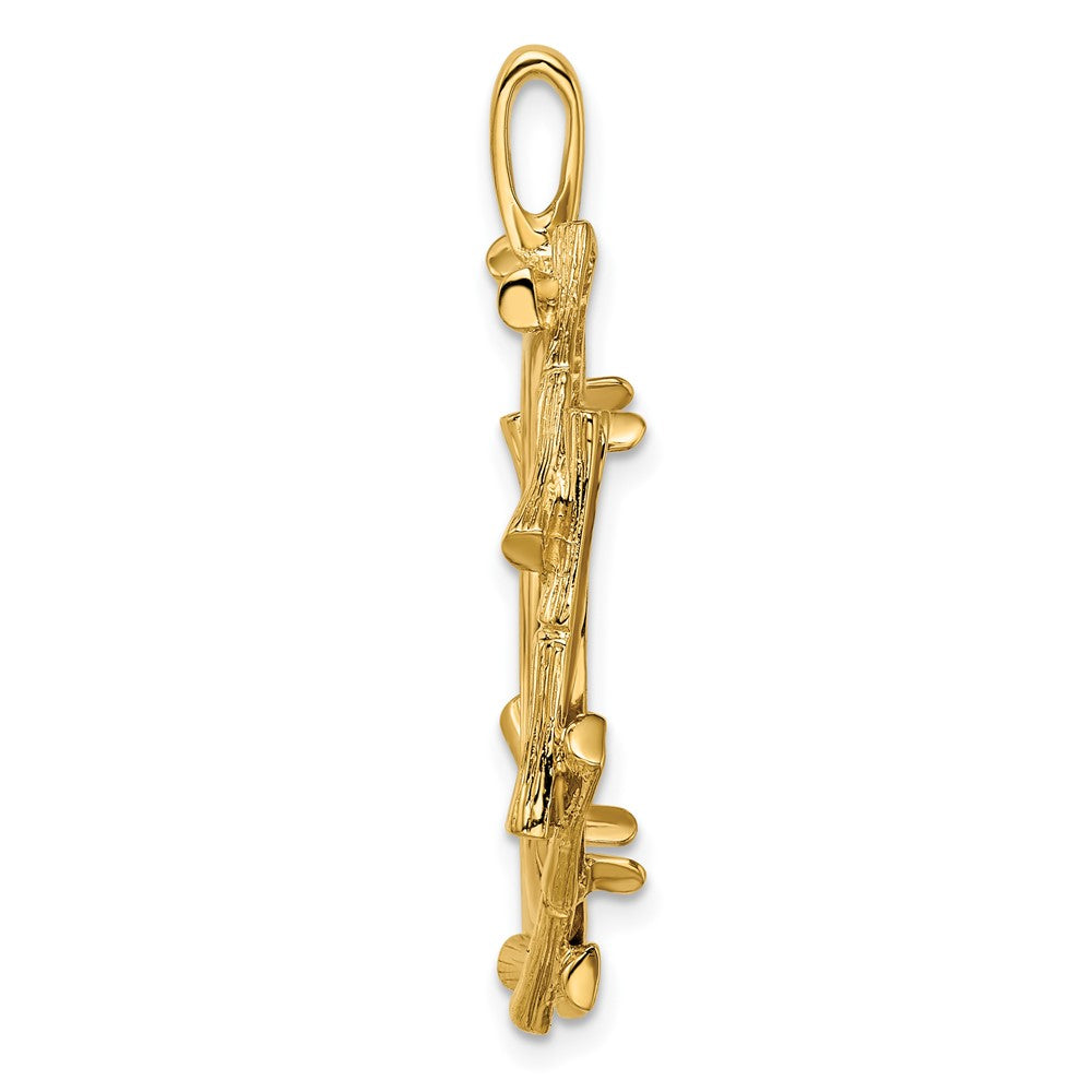 Wideband Distinguished Coin Jewelry 14k Polished and Textured Overlap Bamboo 22.0mm Prong Coin Bezel Pendant