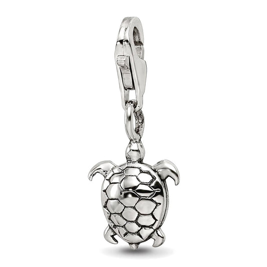925 Sterling Silver Polished Oxidized Fancy Lobster Closure Reflections Turtle Click on Bead Charm 22.73x8.18mm Wide Pen