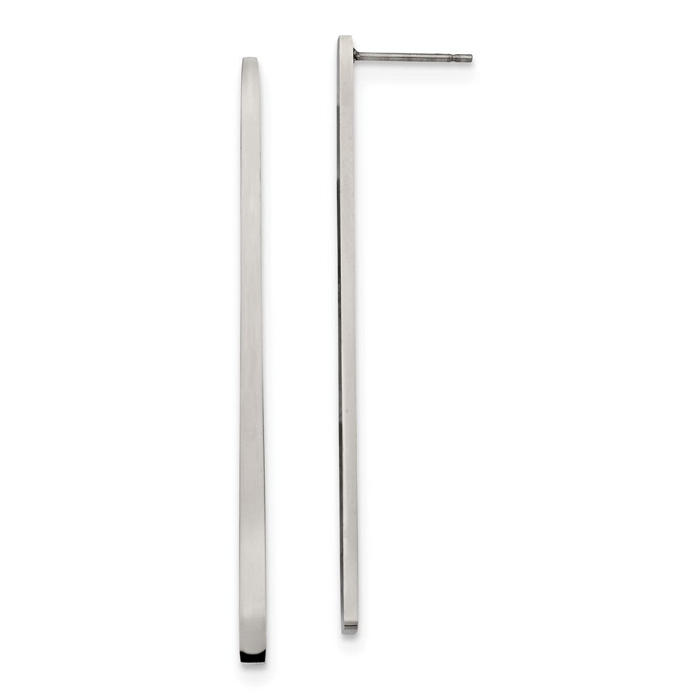 Stainless Steel Polished Long Bar Post Dangle Earrings
