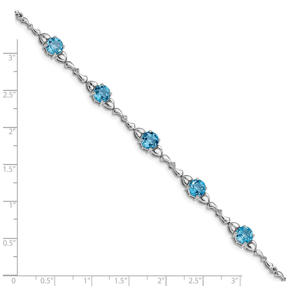 Sterling Silver Rhodium-plated Lt. Swiss Blue Topaz & Diamond Bracelet 7.5 inches