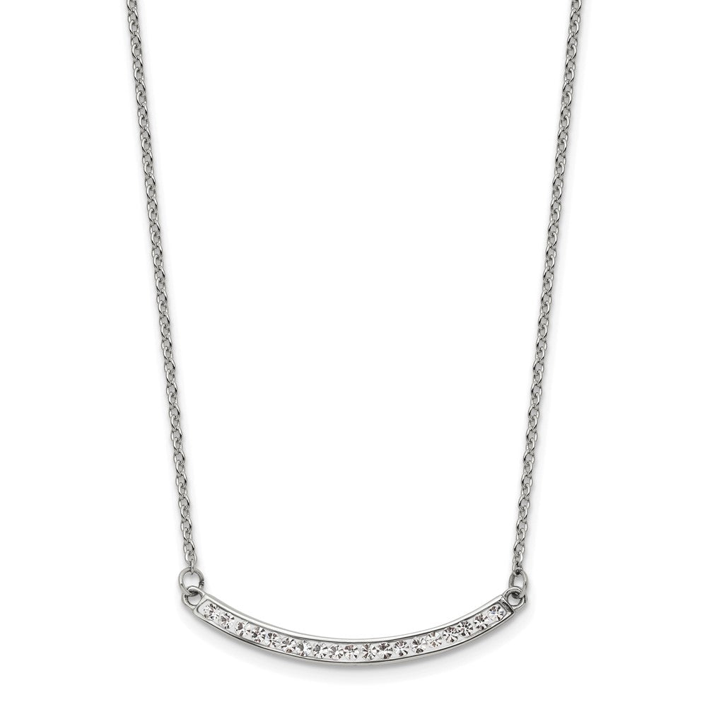 Stainless Steel Polished Curved Bar w/ Clear Preciosa w/2in ext. Necklace