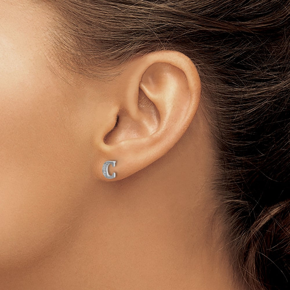 14k White Gold Diamond Initial C Earrings