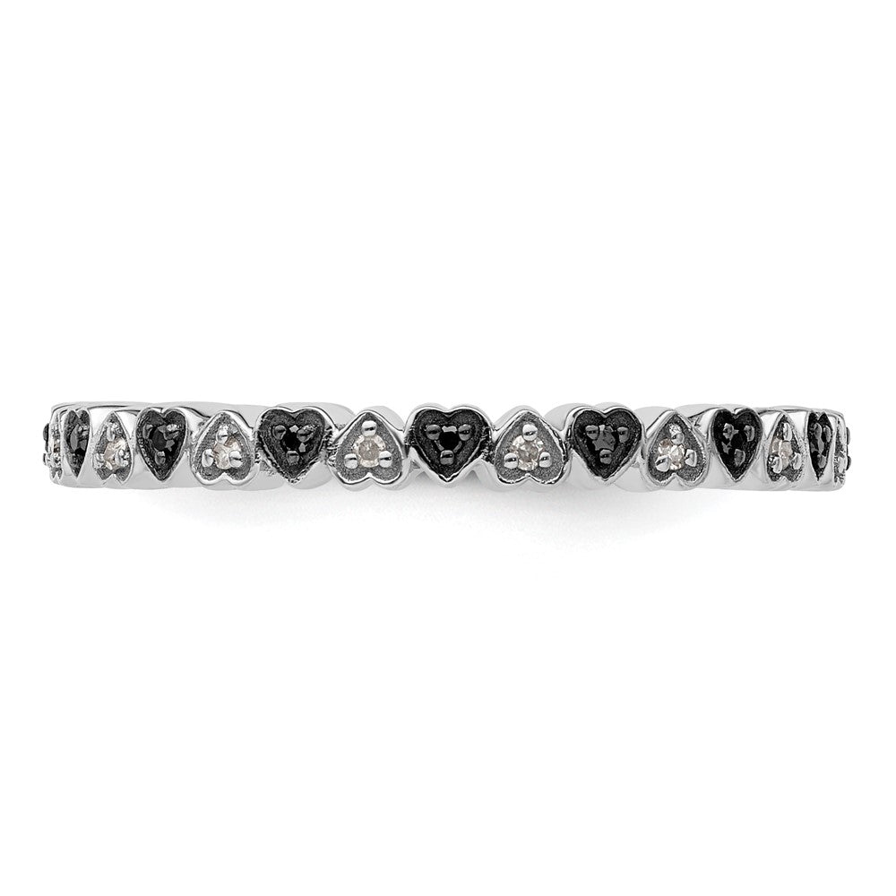 Sterling Silver Stackable Expressions Hearts Black & White Diamond Ring Size -5