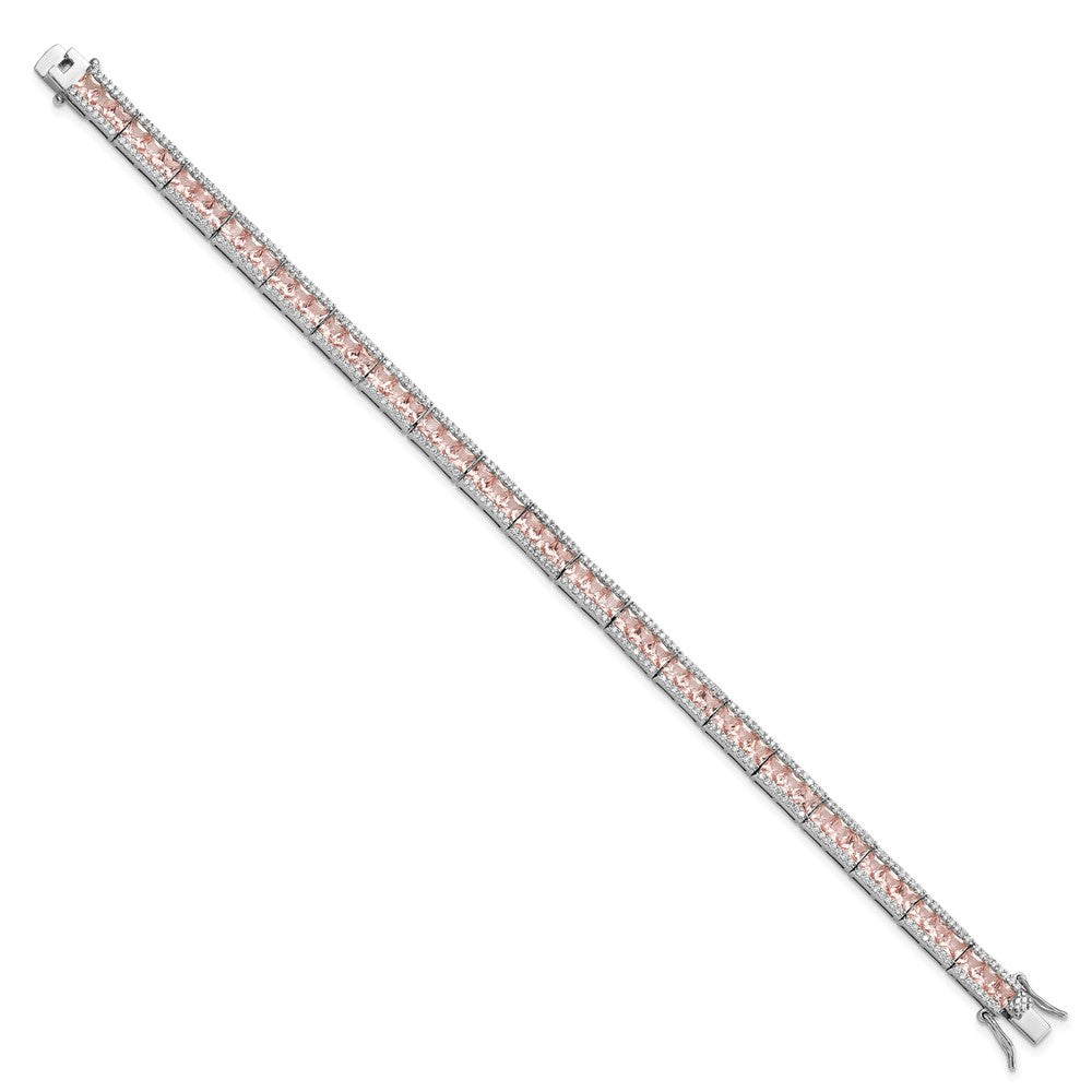 Cheryl M Sterling Silver Rhodium-plated Princess-cut Pink Nano Crystal and White Brilliant-cut CZ 7.25 Inch Bracelet 7.25 inches