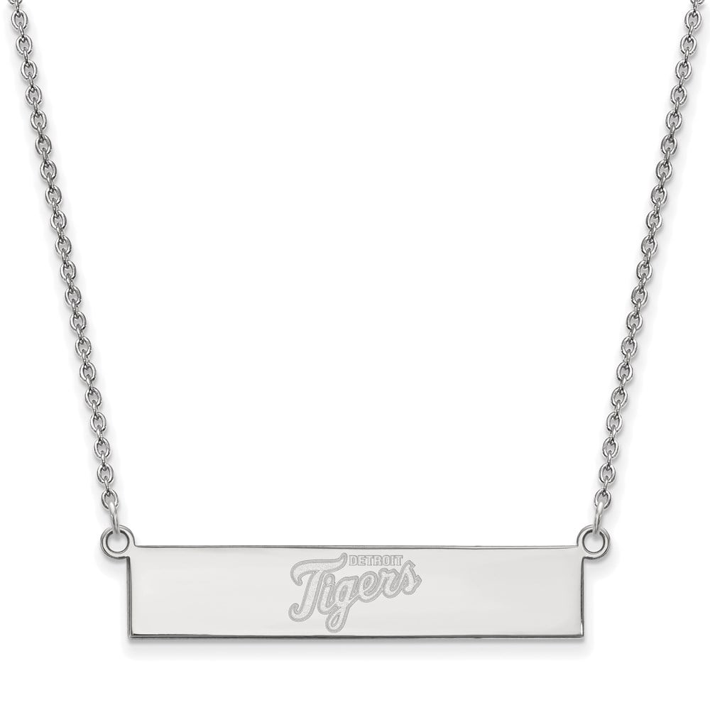 Sterling Silver Rhodium-plated Detroit Tigers Team Script Bar 18 inch Necklace QSS041TIG-18