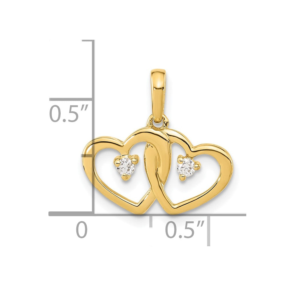 10k Polished Diamond Double Hearts Pendant