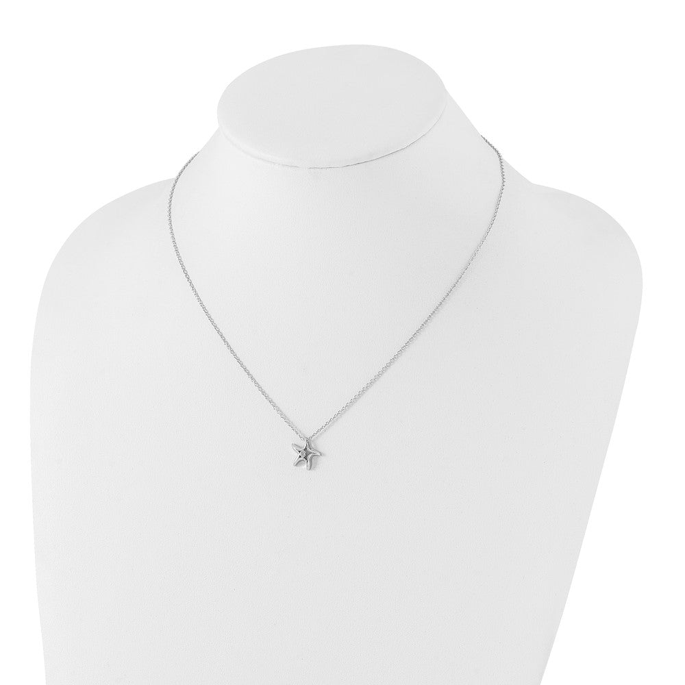 White Ice Sterling Silver Rhodium-plated 18 Inch Diamond Starfish Slide Pendant Necklace with 2 Inch Extender 18 Inches