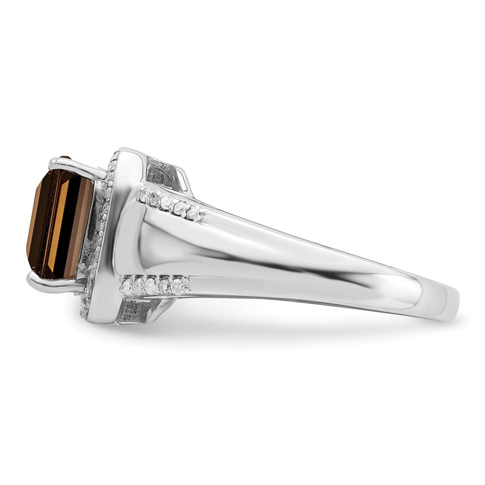 Sterling Silver Rhodium Diam. & Smoky Quartz Ring
