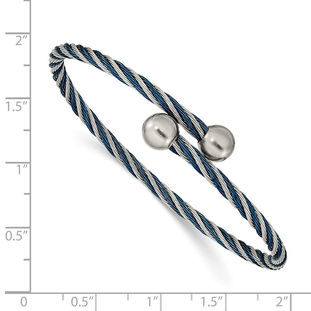 Stainless Steel Polished Blue IP-plated 3.00mm Flexible Bangle
