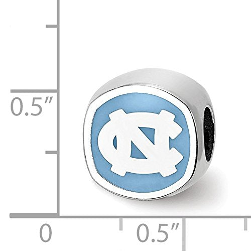 Sterling Silver Rhodium Plated U. of N. Carolina Enamel Cushion Bead